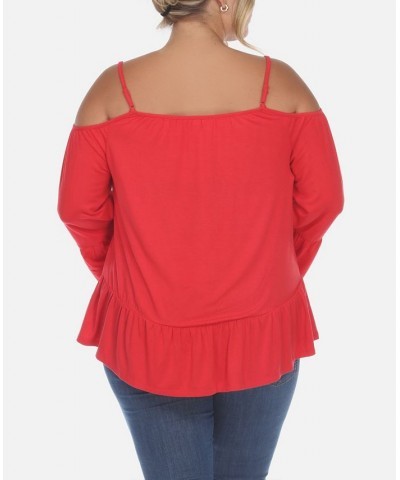 Plus Size Cold Shoulder Ruffle Sleeve Top Red $29.14 Tops