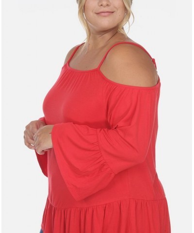 Plus Size Cold Shoulder Ruffle Sleeve Top Red $29.14 Tops