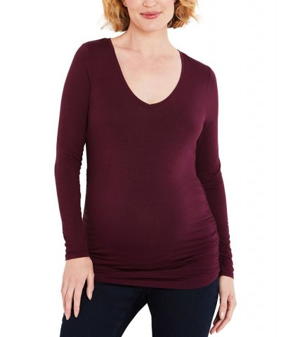 Long Sleeve Side-Ruched Maternity T-Shirt Wine Tasting $18.36 Tops
