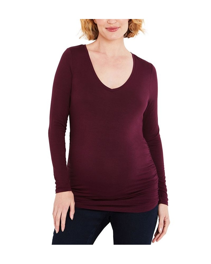 Long Sleeve Side-Ruched Maternity T-Shirt Wine Tasting $18.36 Tops