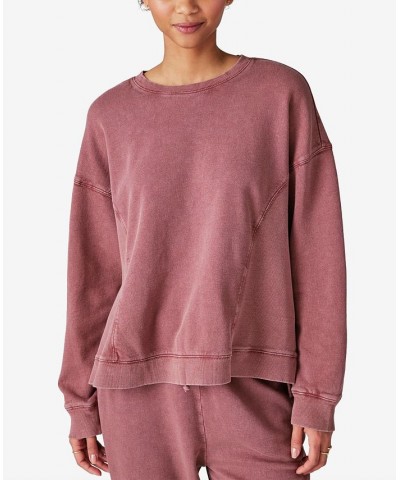 Women's The Vintage Cotton Crewneck Sweatshirt Red $26.83 Tops