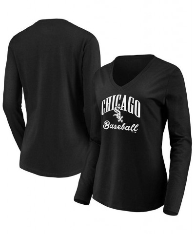 Women's Black Chicago White Sox Victory Script V-Neck Long Sleeve T-shirt Black $19.80 Tops