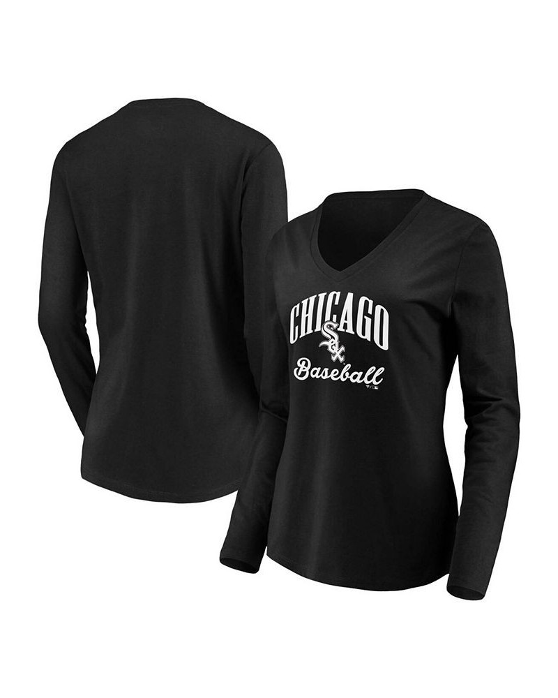 Women's Black Chicago White Sox Victory Script V-Neck Long Sleeve T-shirt Black $19.80 Tops