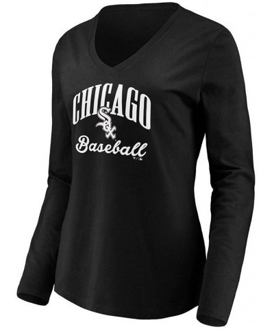 Women's Black Chicago White Sox Victory Script V-Neck Long Sleeve T-shirt Black $19.80 Tops