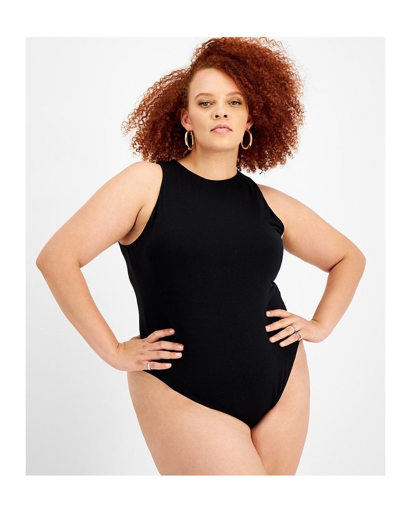 Trendy Plus Size Bodycon Tank Bodysuit Black $10.40 Tops