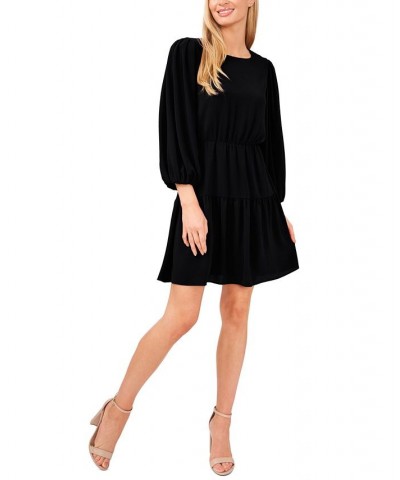 Ribbed Puffed-Sleeve Dress Rich Black $32.70 Dresses
