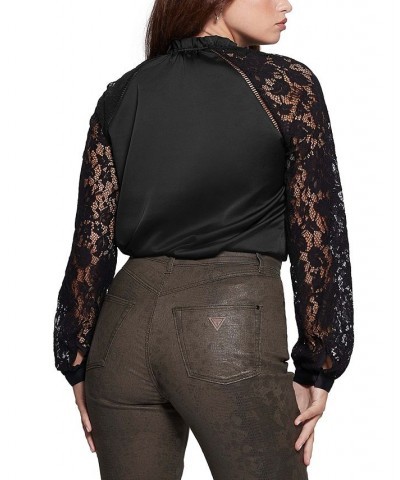 Eco Faustine V-Neck Lace Sleeve Blouse Jet Black A996 $29.27 Tops