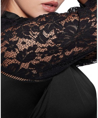 Eco Faustine V-Neck Lace Sleeve Blouse Jet Black A996 $29.27 Tops