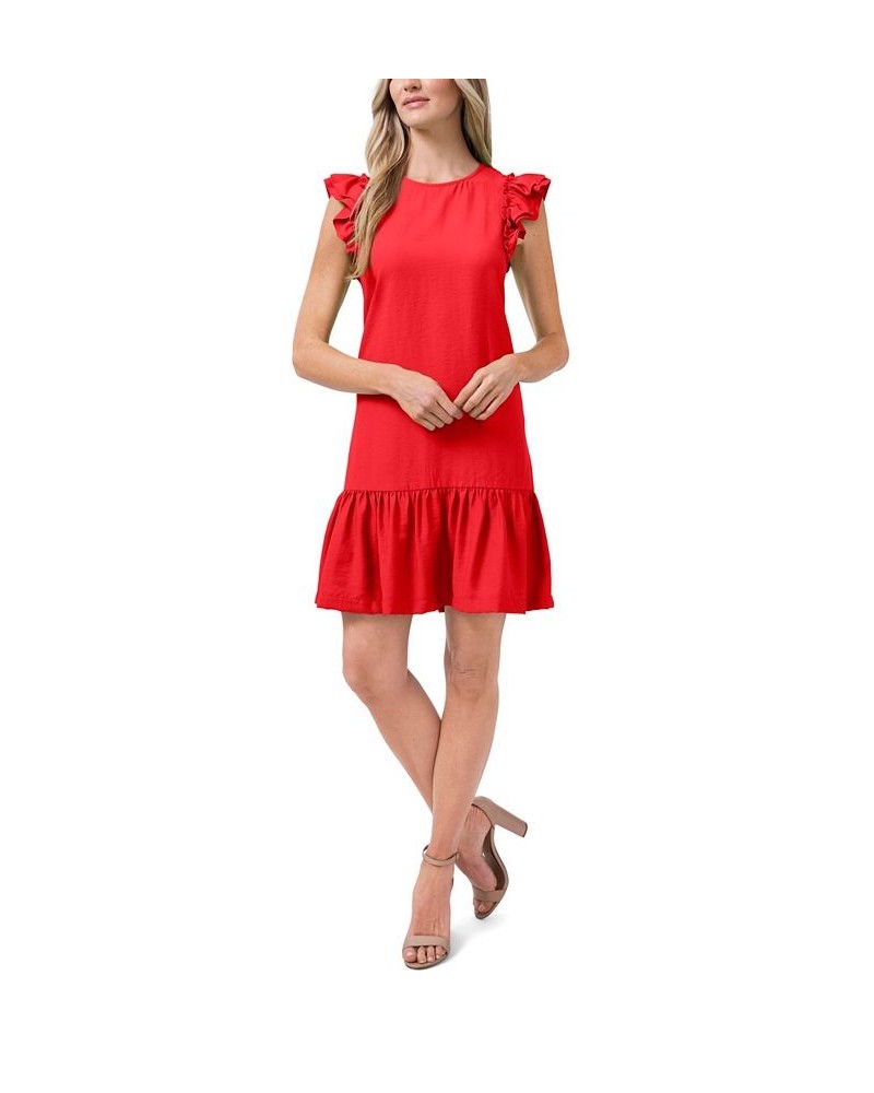 Women's Short Ruffled Flutter-Sleeve Dress Red $22.91 Dresses