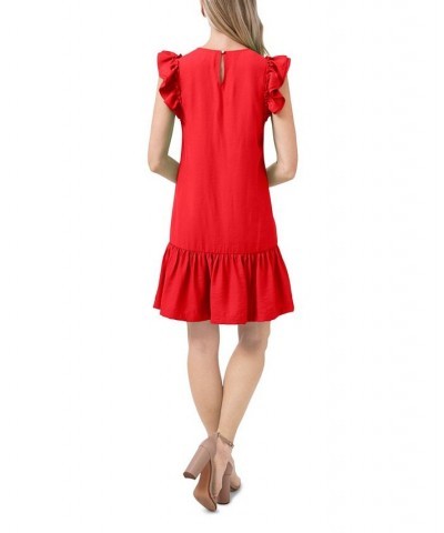 Women's Short Ruffled Flutter-Sleeve Dress Red $22.91 Dresses