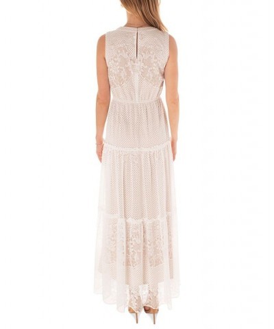 Women's Round-Neck Tiered Lace Maxi Dress White $64.00 Dresses