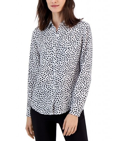 Women's Button-Front Shirt Black White Print $18.80 Tops