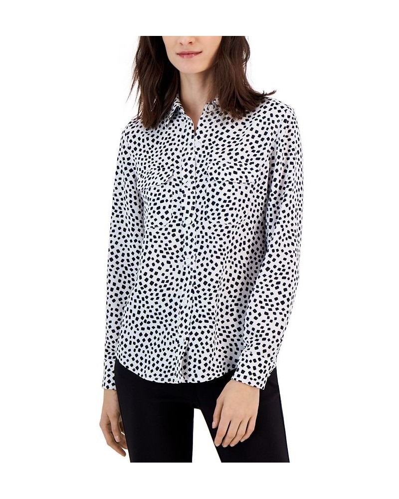 Women's Button-Front Shirt Black White Print $18.80 Tops