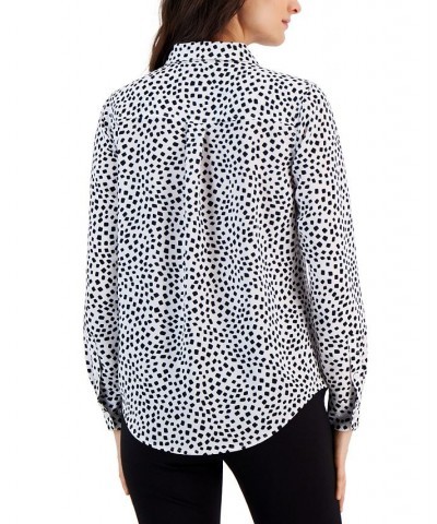 Women's Button-Front Shirt Black White Print $18.80 Tops