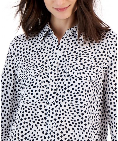 Women's Button-Front Shirt Black White Print $18.80 Tops