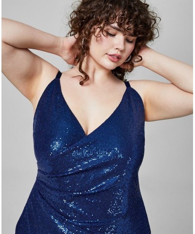 Trendy Plus Size Sequin Surplice-Neck Gown Navy $42.51 Dresses