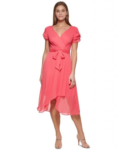 Petite Ruffled-Sleeve Faux-Wrap Dress Punch $58.38 Dresses