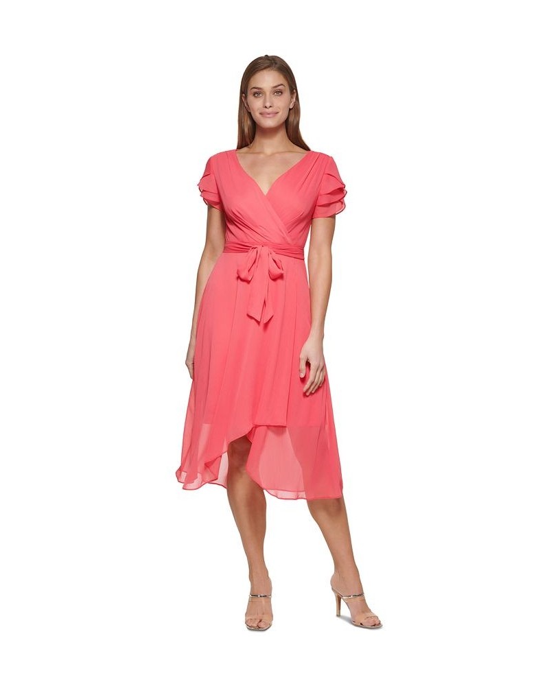 Petite Ruffled-Sleeve Faux-Wrap Dress Punch $58.38 Dresses