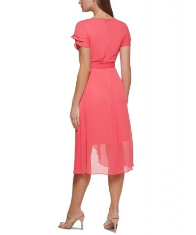 Petite Ruffled-Sleeve Faux-Wrap Dress Punch $58.38 Dresses