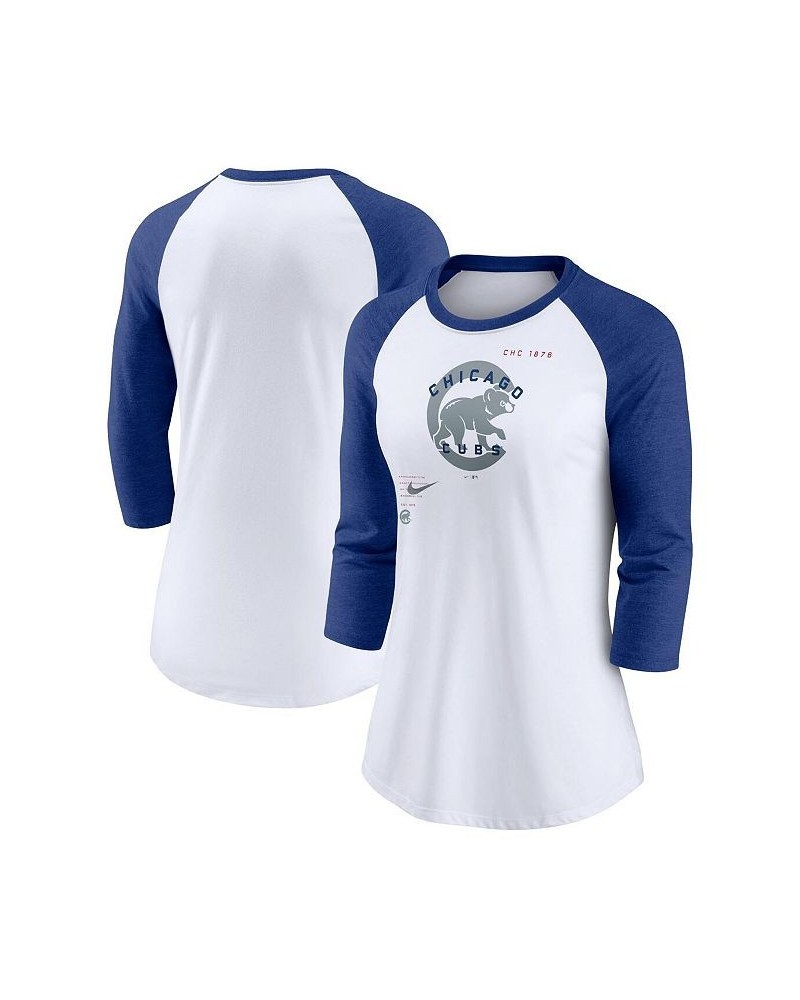 Women's White Royal Chicago Cubs Next Up Tri-Blend Raglan 3/4 -Sleeve T-shirt White, Royal $23.10 Tops