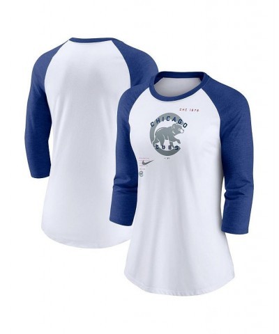 Women's White Royal Chicago Cubs Next Up Tri-Blend Raglan 3/4 -Sleeve T-shirt White, Royal $23.10 Tops