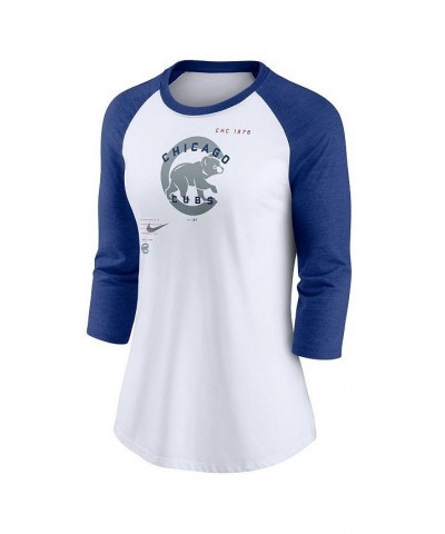 Women's White Royal Chicago Cubs Next Up Tri-Blend Raglan 3/4 -Sleeve T-shirt White, Royal $23.10 Tops