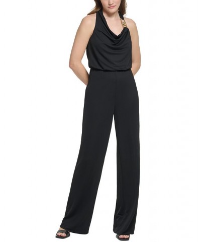 Women's X-Fit Chain Hardware Halter Sleeveless Jumpsuit Black $52.39 Pants