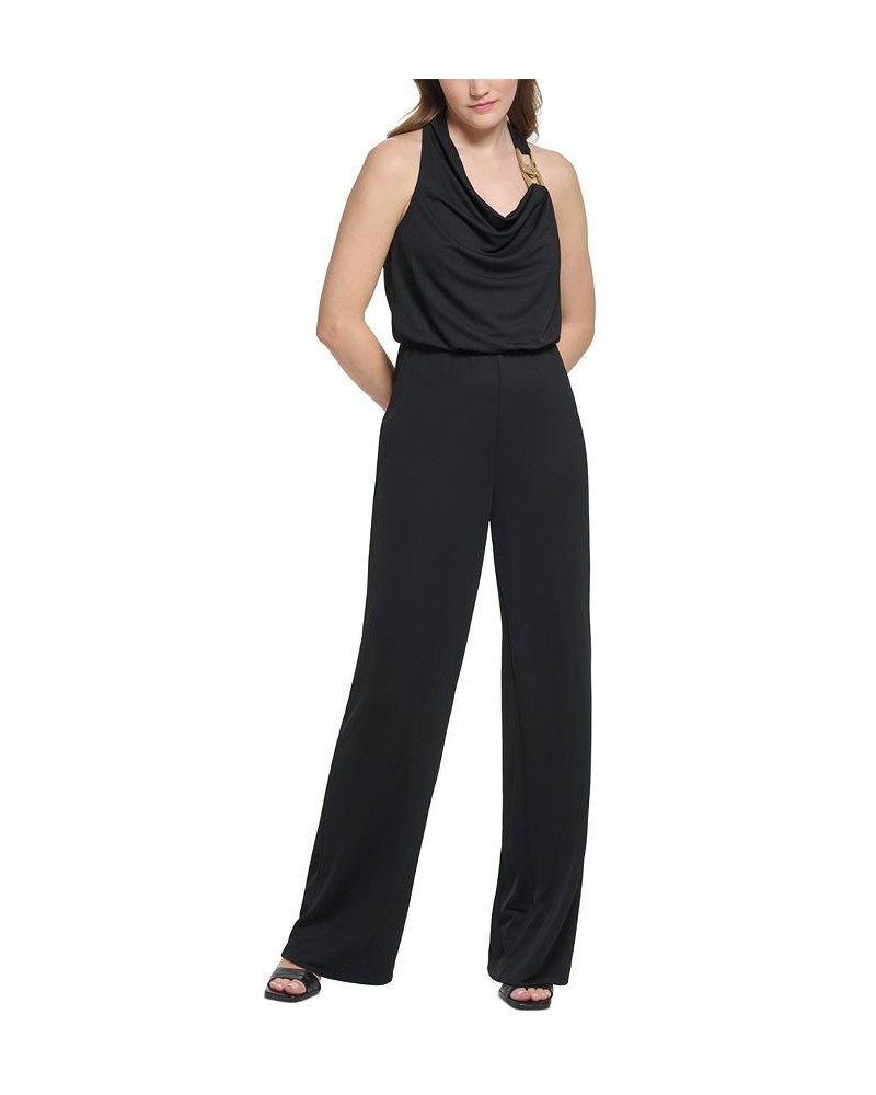 Women's X-Fit Chain Hardware Halter Sleeveless Jumpsuit Black $52.39 Pants