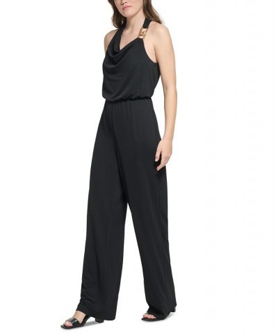 Women's X-Fit Chain Hardware Halter Sleeveless Jumpsuit Black $52.39 Pants