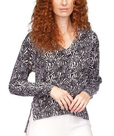 Women's Zebra Drop-Hem Sweater Black/white $28.58 Sweaters