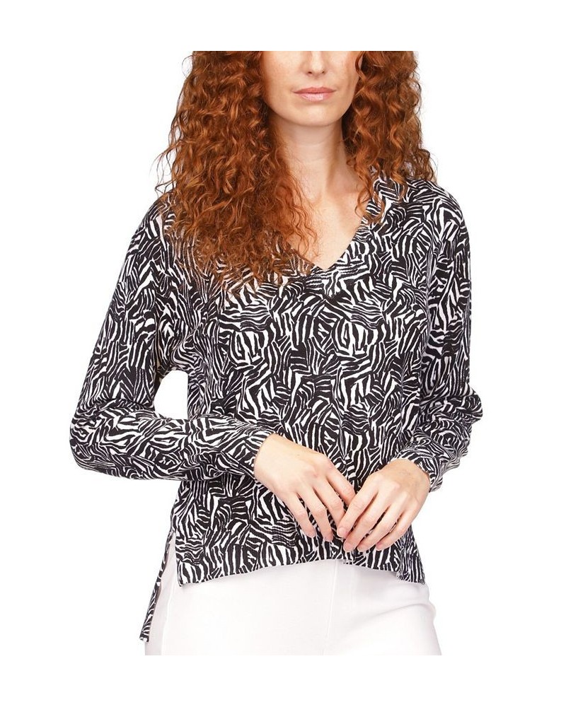 Women's Zebra Drop-Hem Sweater Black/white $28.58 Sweaters