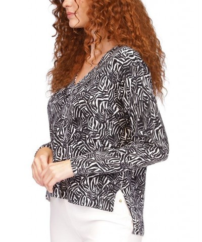 Women's Zebra Drop-Hem Sweater Black/white $28.58 Sweaters