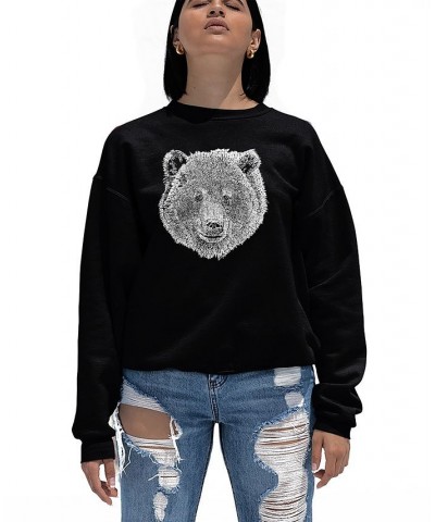 Women's Crewneck Word Art Bear Face Sweatshirt Top Black $26.49 Tops