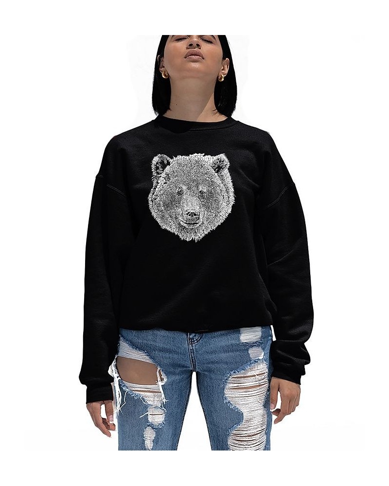 Women's Crewneck Word Art Bear Face Sweatshirt Top Black $26.49 Tops