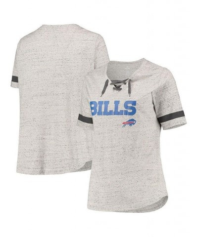 Women's Heathered Gray Buffalo Bills Plus Size Lace-Up V-Neck T-shirt Heathered Gray $20.50 Tops
