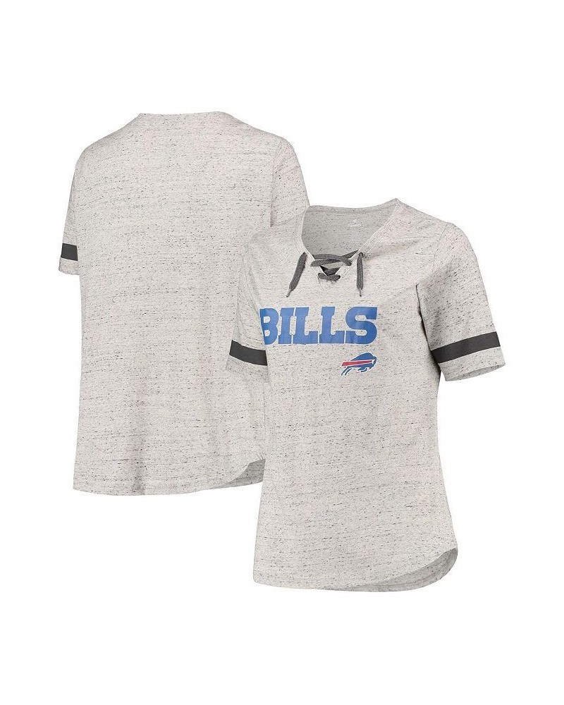 Women's Heathered Gray Buffalo Bills Plus Size Lace-Up V-Neck T-shirt Heathered Gray $20.50 Tops