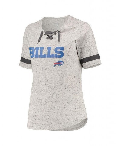 Women's Heathered Gray Buffalo Bills Plus Size Lace-Up V-Neck T-shirt Heathered Gray $20.50 Tops