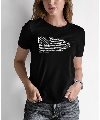 Women's Word Art Pledge of Allegiance Flag T-Shirt Black $16.45 Tops