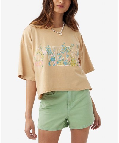 Juniors' Wild Flower Power Cotton Cropped T-Shirt Khaki $20.94 Tops