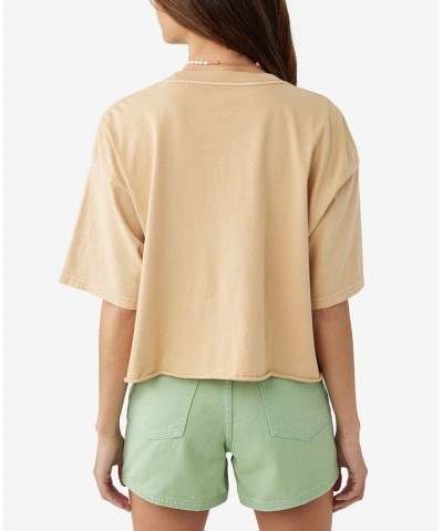 Juniors' Wild Flower Power Cotton Cropped T-Shirt Khaki $20.94 Tops