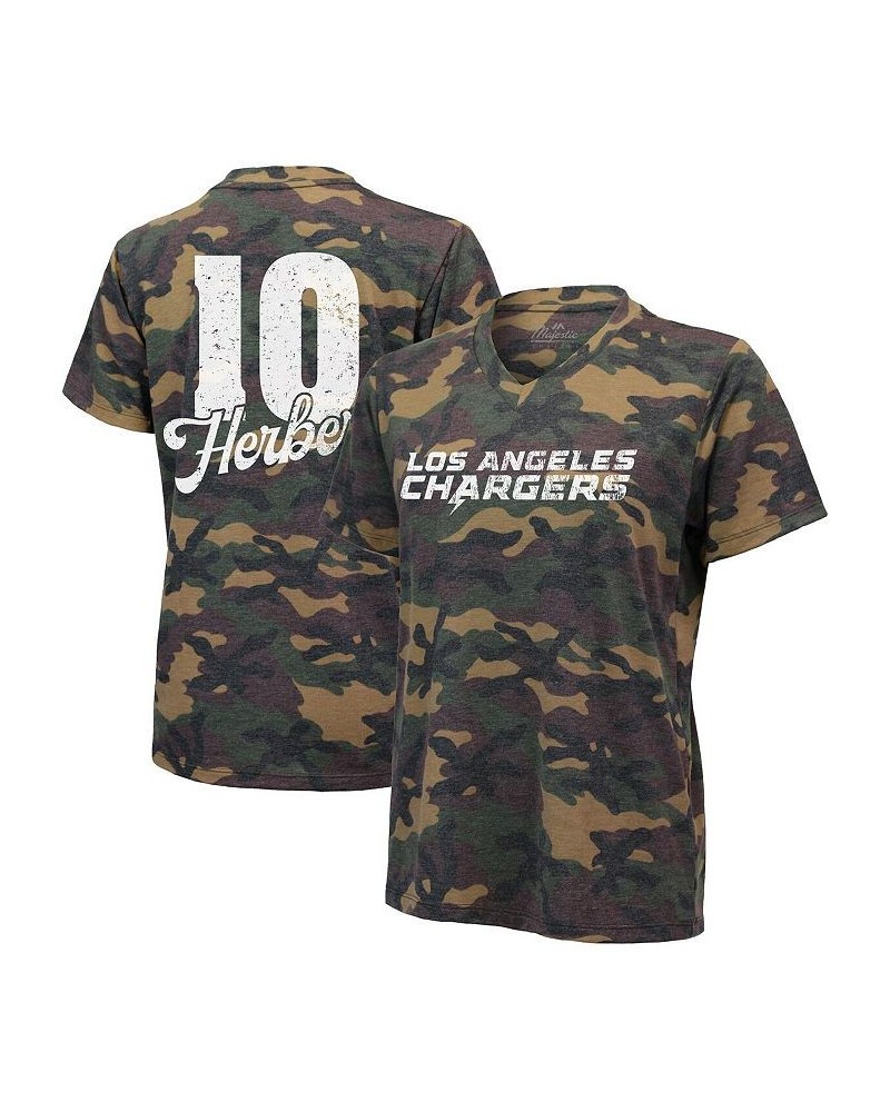 Women's Justin Herbert Camo Los Angeles Chargers Name and Number Tri-Blend V-Neck T-shirt Camo $29.69 Tops