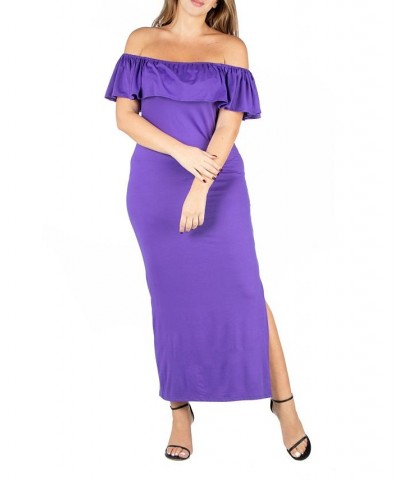 Plus Size Ruffle Off The Shoulder Maxi Dress Purple $17.85 Dresses