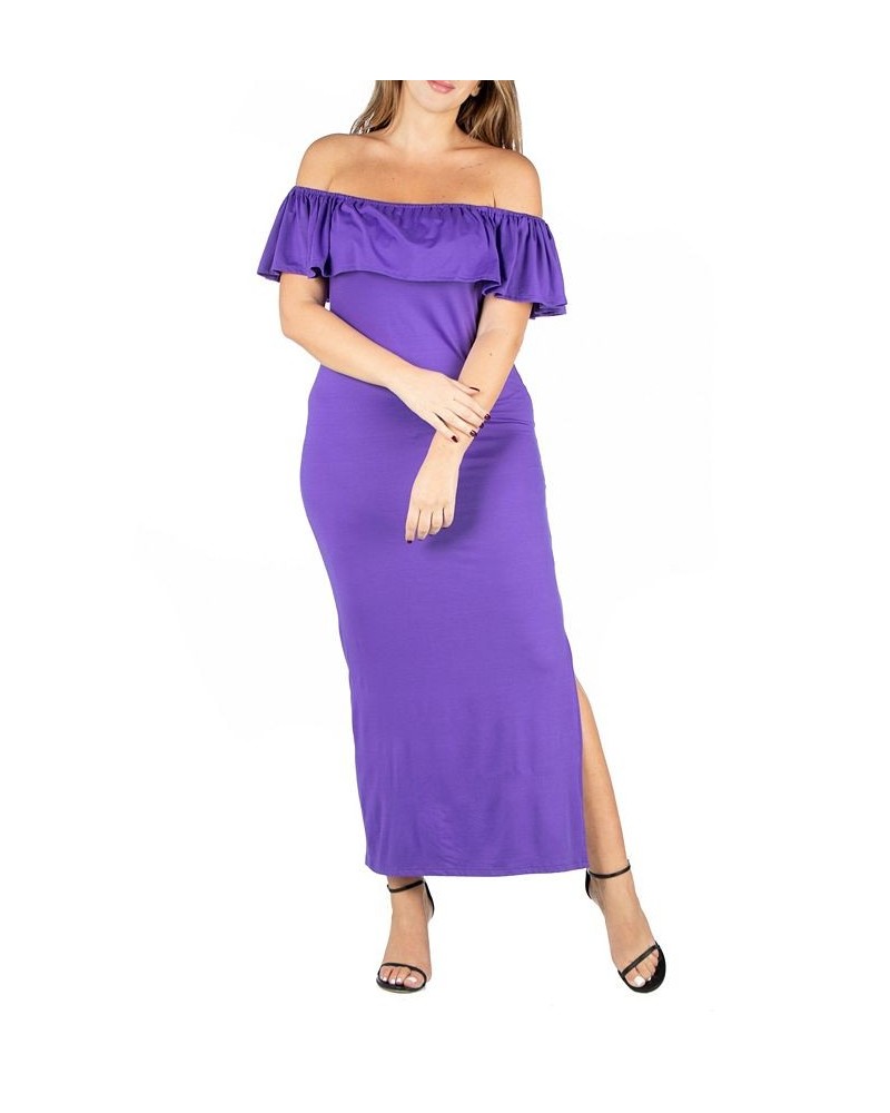 Plus Size Ruffle Off The Shoulder Maxi Dress Purple $17.85 Dresses