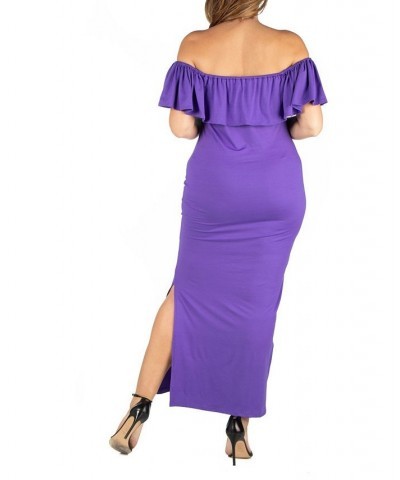 Plus Size Ruffle Off The Shoulder Maxi Dress Purple $17.85 Dresses