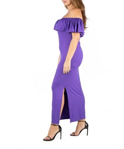 Plus Size Ruffle Off The Shoulder Maxi Dress Purple $17.85 Dresses