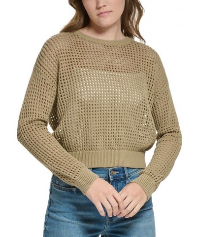 Petite Cotton Open-Stitch Sweater Green $19.24 Sweaters