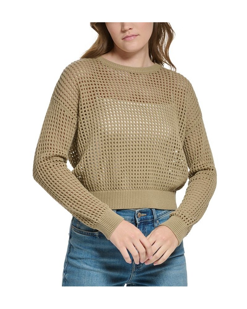 Petite Cotton Open-Stitch Sweater Green $19.24 Sweaters