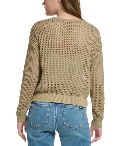 Petite Cotton Open-Stitch Sweater Green $19.24 Sweaters