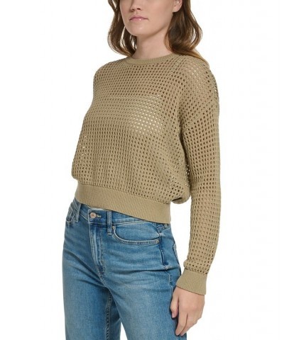 Petite Cotton Open-Stitch Sweater Green $19.24 Sweaters