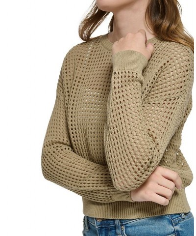 Petite Cotton Open-Stitch Sweater Green $19.24 Sweaters